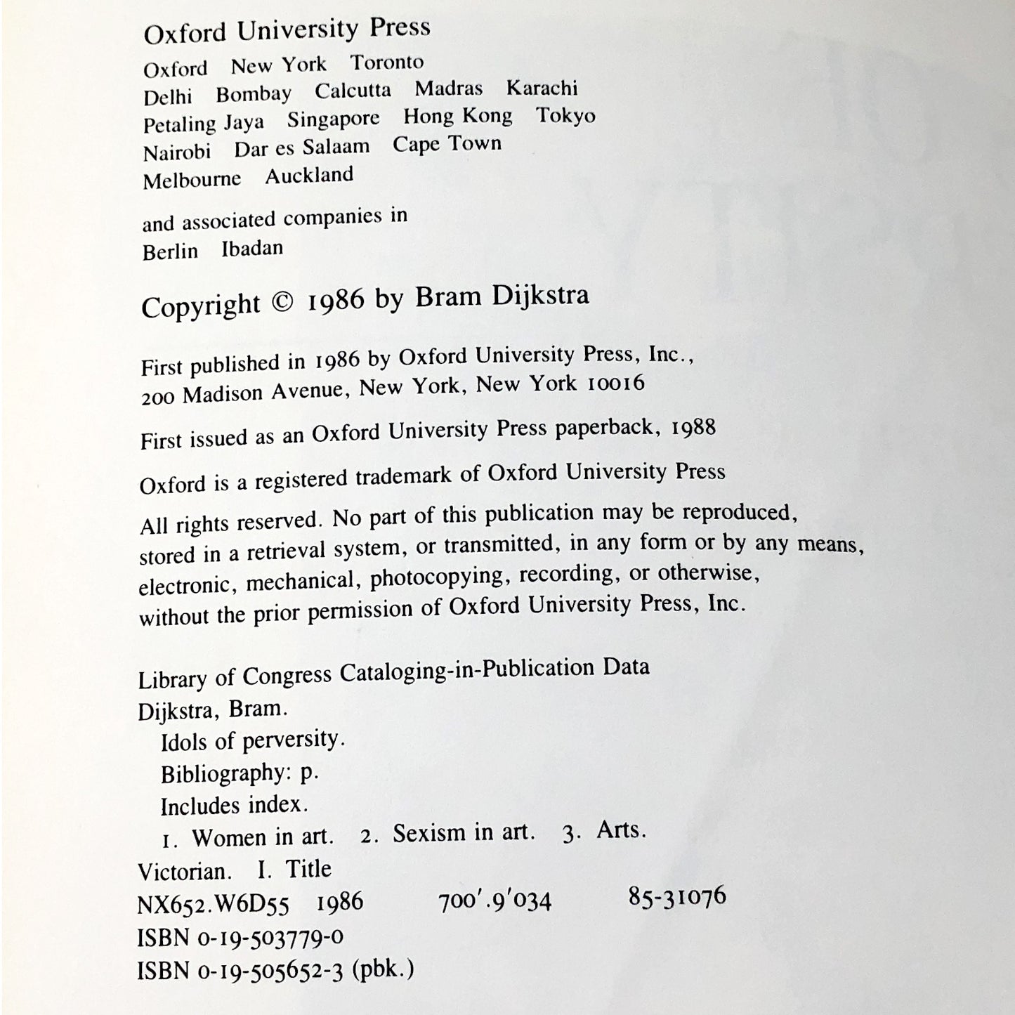 Idols of Perversity: Fantasies of Feminine Evil in Fin-de-Siècle Culture by Bram Dijkstra [FIRST PAPERBACK EDITION] 1988 • Oxford