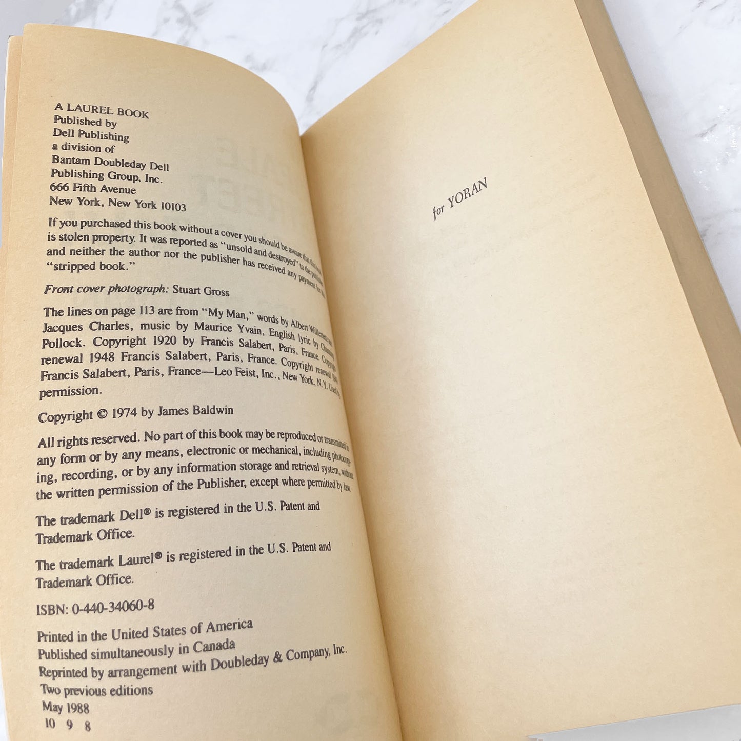 If Beale Street Could Talk by James Baldwin [1988 PAPERBACK] • Dell