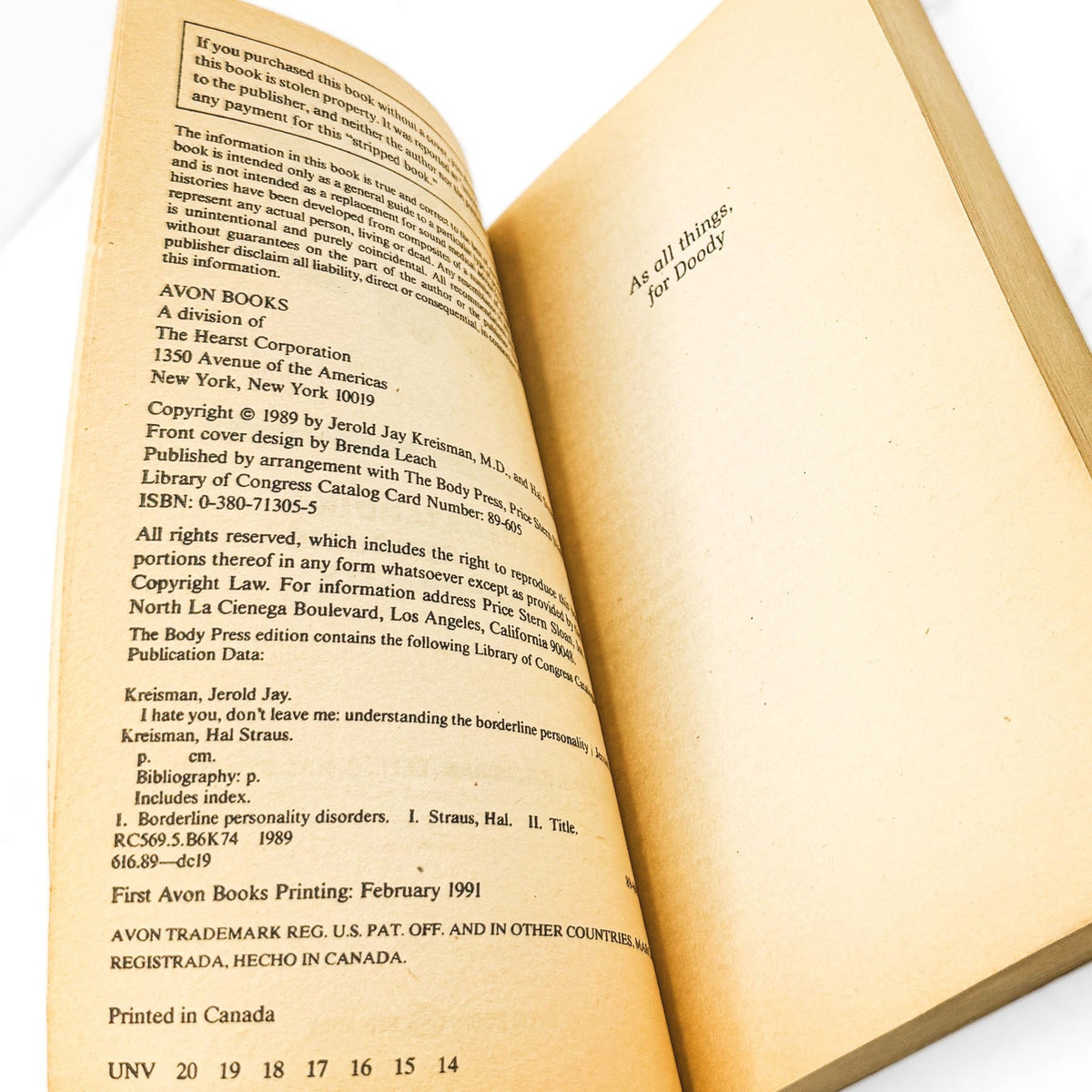 I Hate You— Don't Leave Me: Understanding the Borderline Personality by Jerold J. Kreisman & Hal Straus [1991 PAPERBACK]