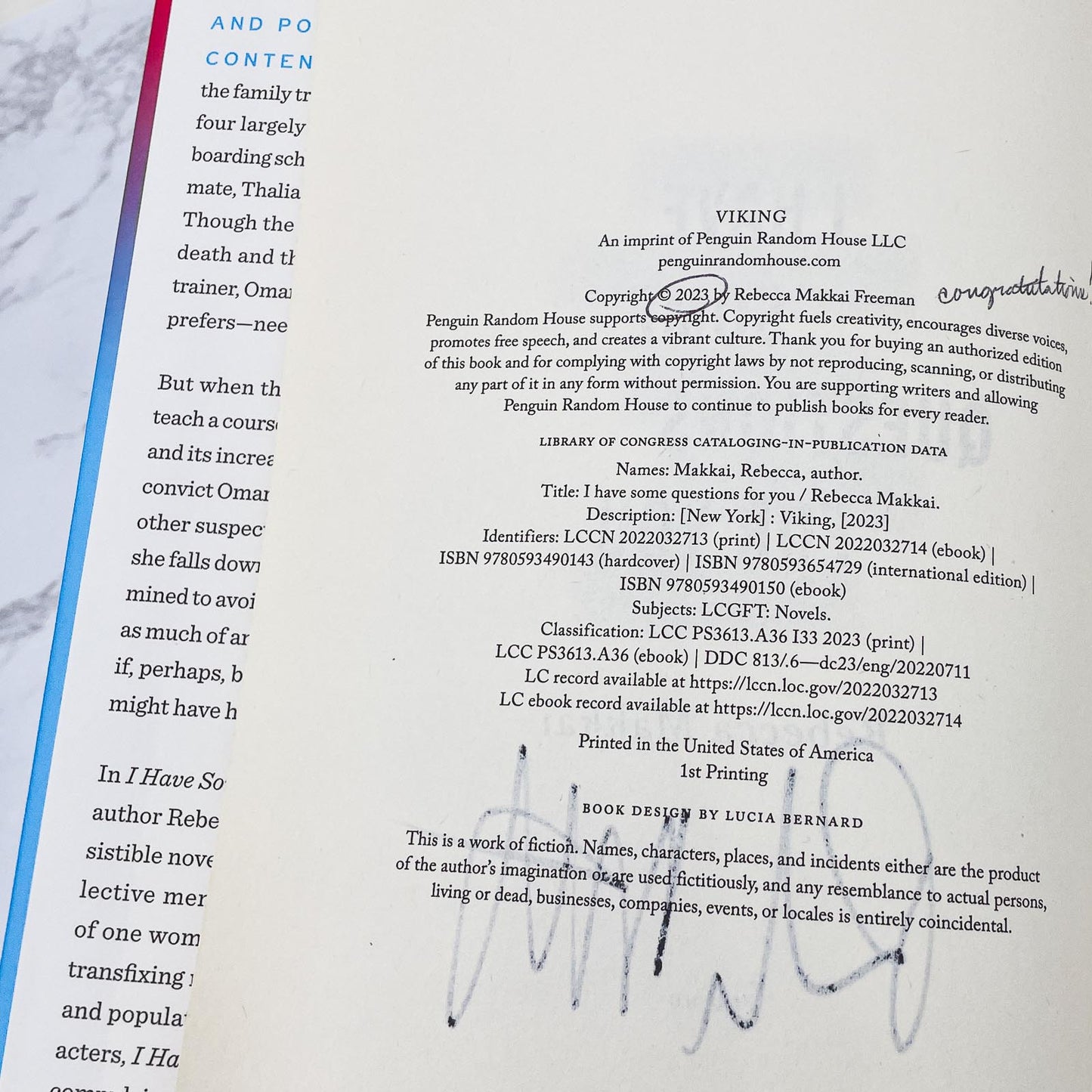 I Have Some Questions for You by Rebecca Makkai SIGNED! [FIRST EDITION] 2023 • Viking