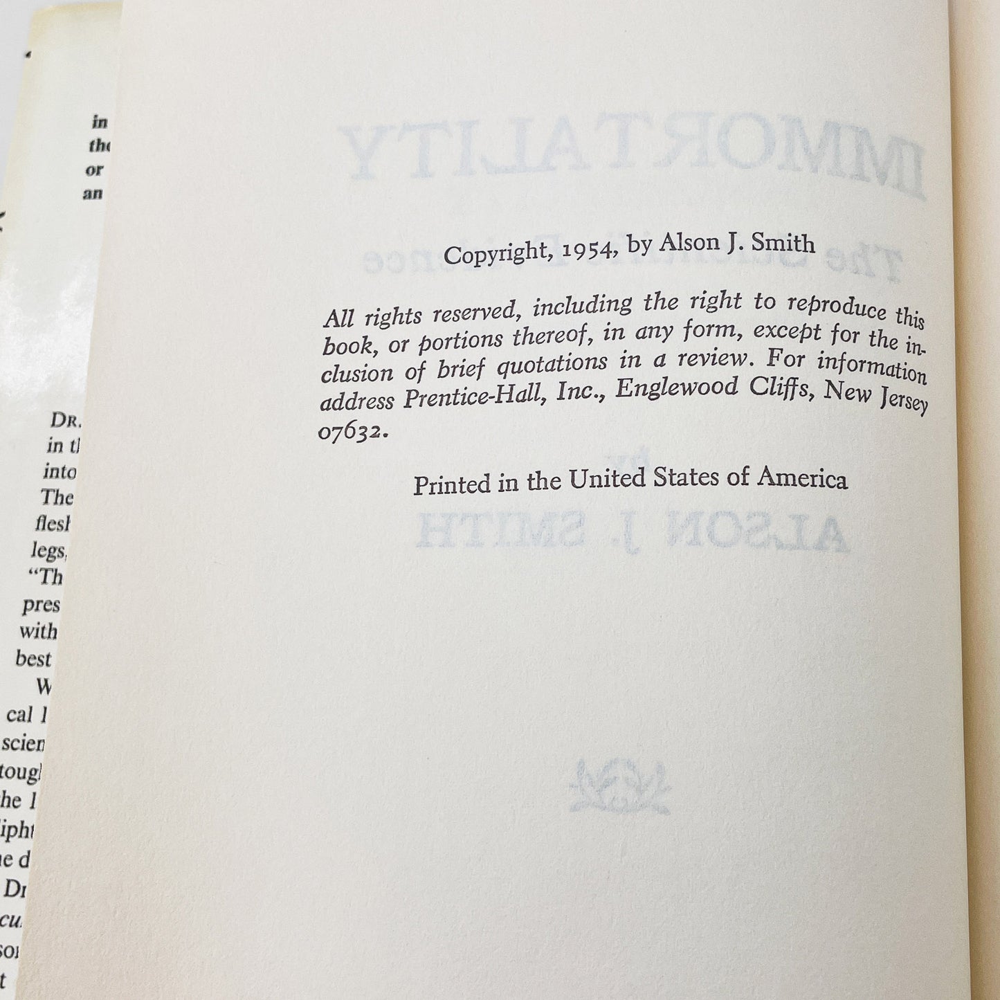 Immortality: The Scientific Evidence by Alson J. Smith [1954 HARDCOVER] BCE • Prentice-Hall