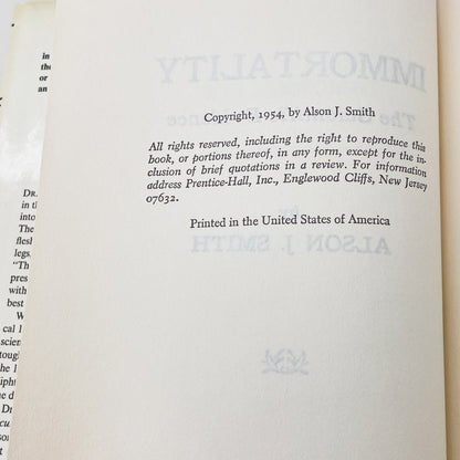 Immortality: The Scientific Evidence by Alson J. Smith [1954 HARDCOVER] BCE • Prentice-Hall