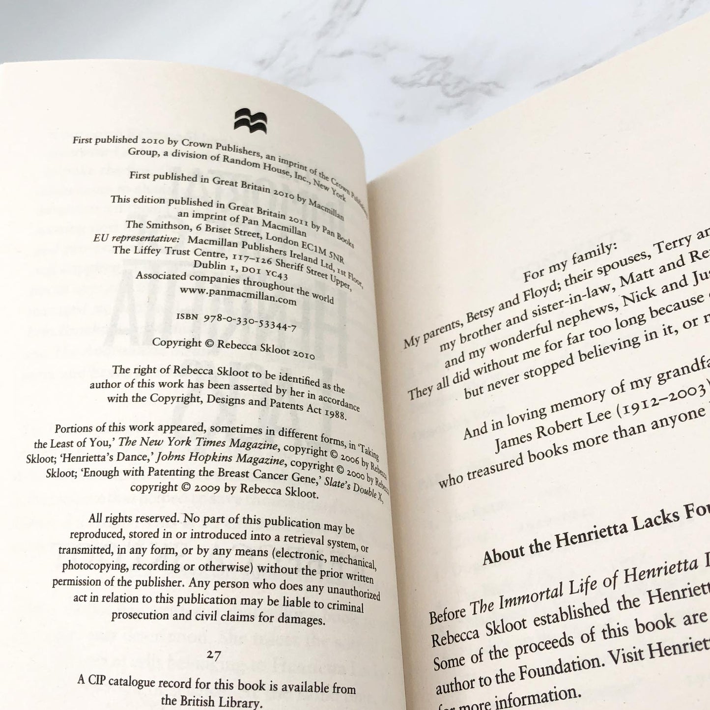 The Immortal Life of Henrietta Lacks by Rebecca Skloot [U.K TRADE PAPERBACK] 2011 • Pan