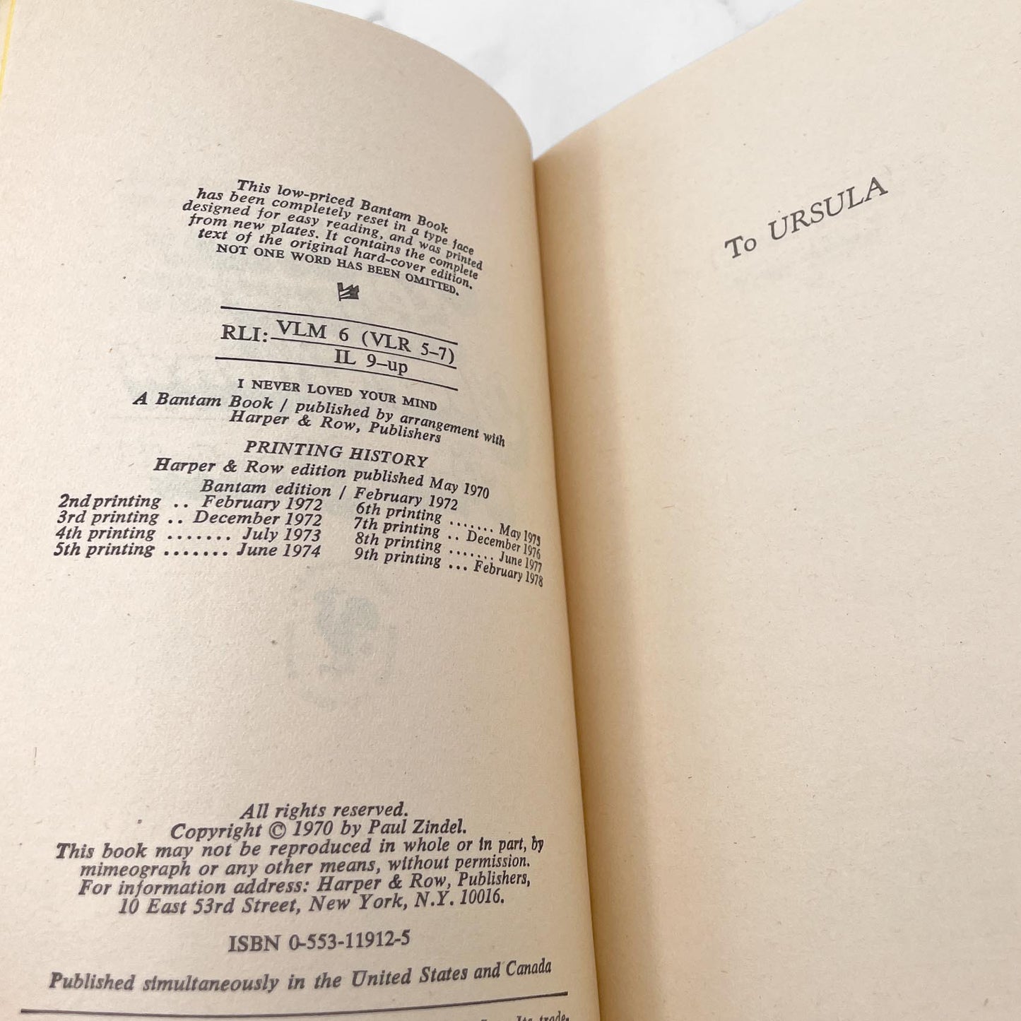 I Never Loved Your Mind by Paul Zindel [1978 PAPERBACK] • Bantam *SEE CONDITION