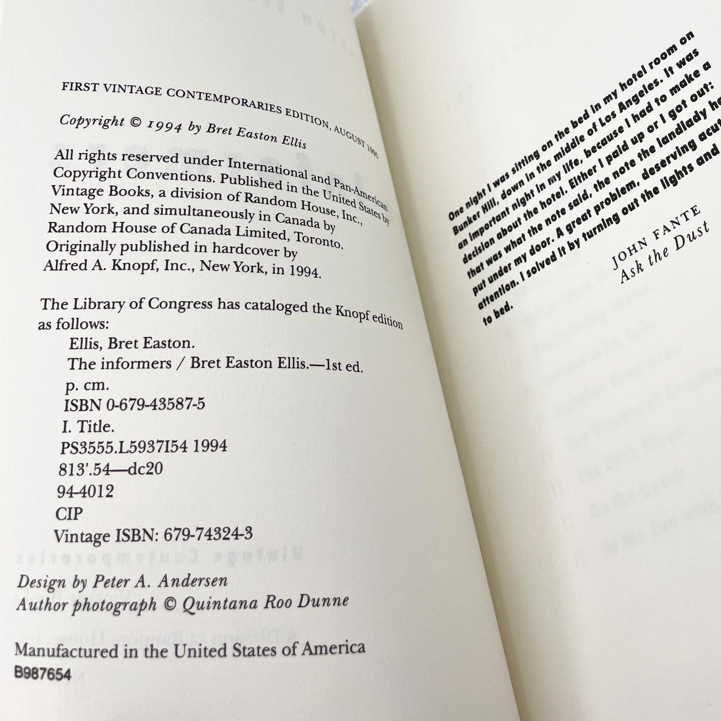 The Informers by Bret Easton Ellis [FIRST PAPERBACK EDITION] 1995 • Vintage Contemporaries