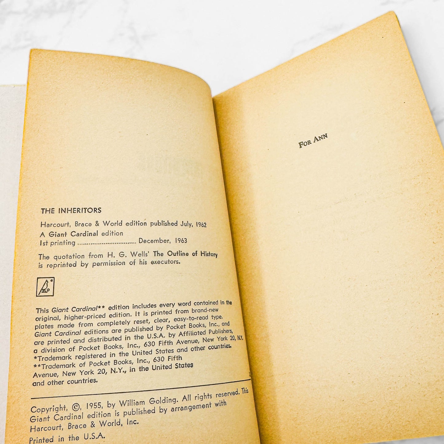 The Inheritors by William Golding [FIRST PAPERBACK PRINTING] 1963 • Pocket Giant Cardinal
