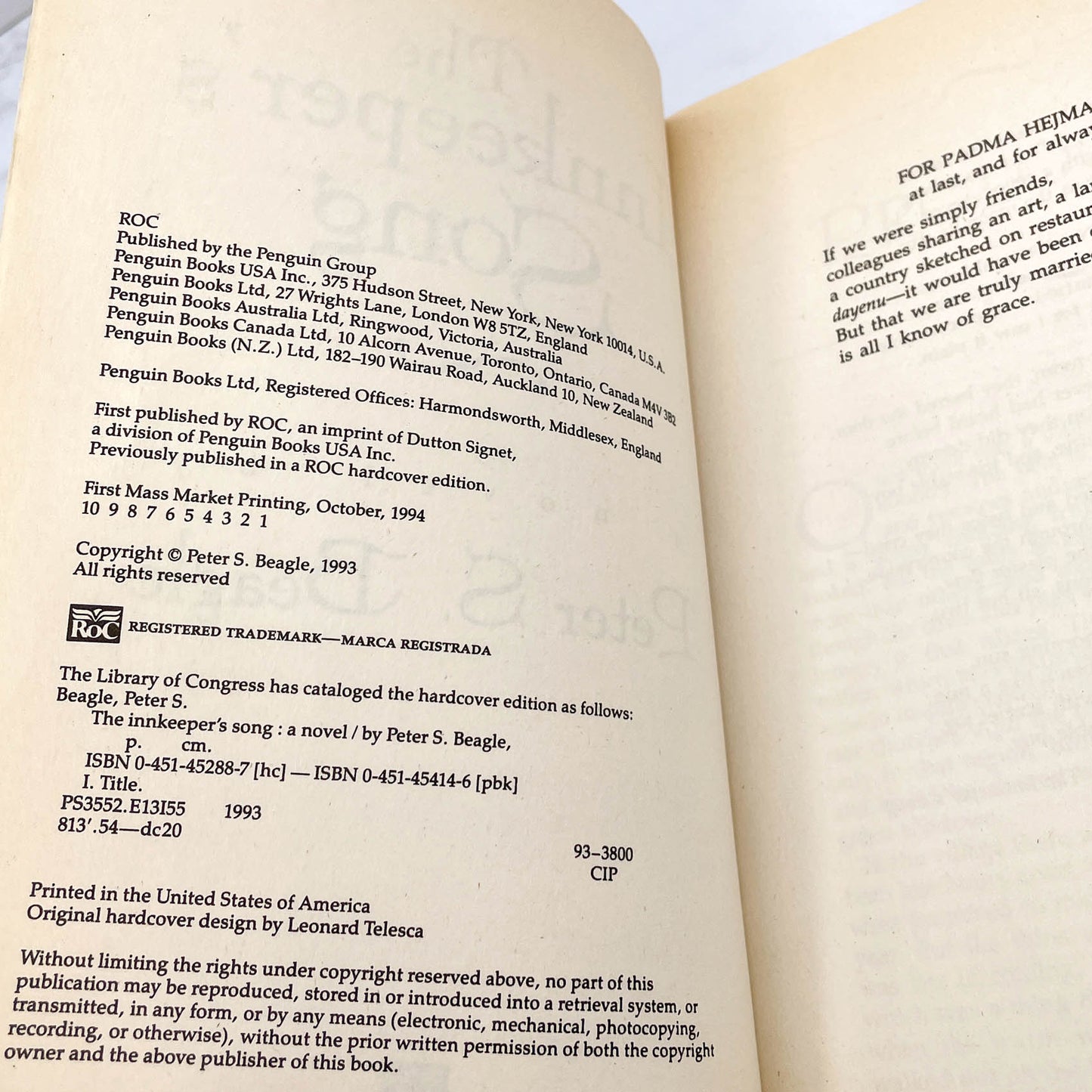 The Innkeeper's Song by Peter S. Beagle [FIRST PAPERBACK PRINTING] 1994 • ROC