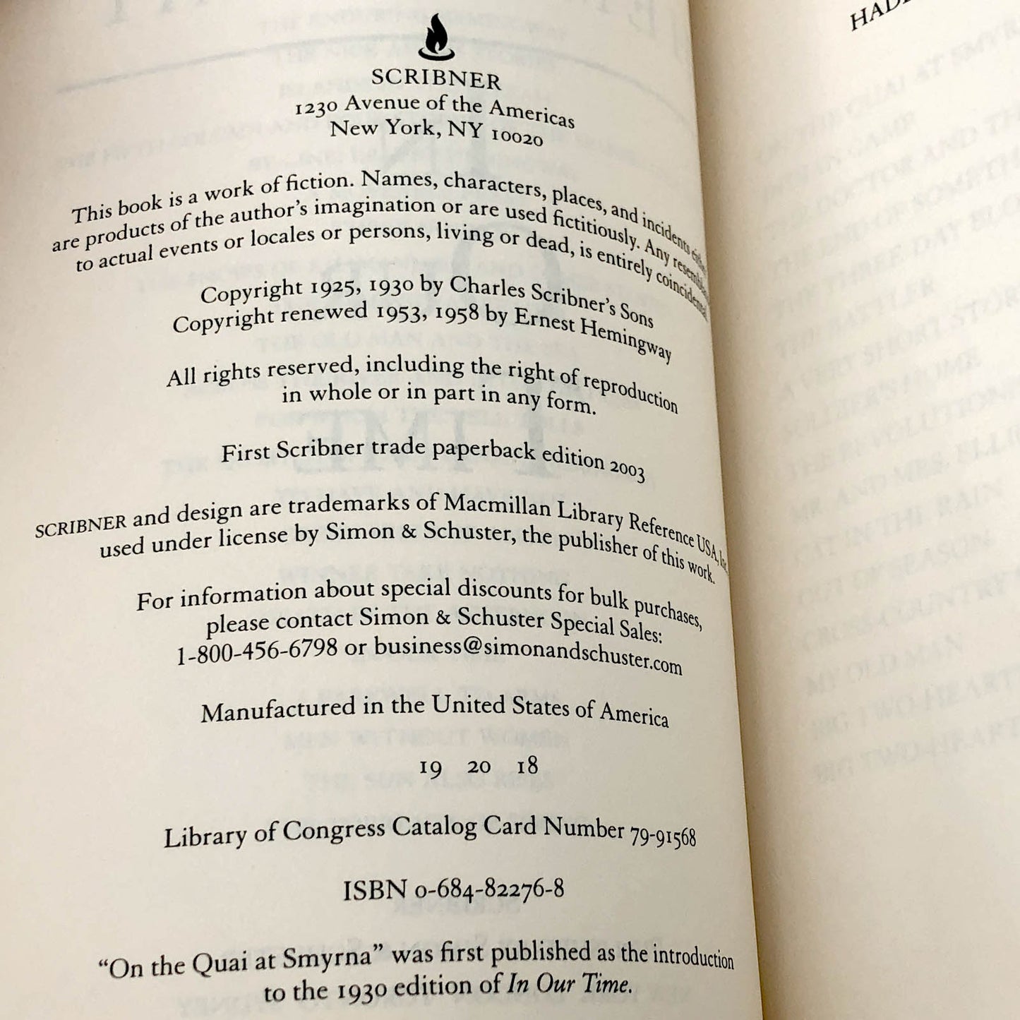In Our Time by Ernest Hemingway [TRADE PAPERBACK] 2003 • Scribner