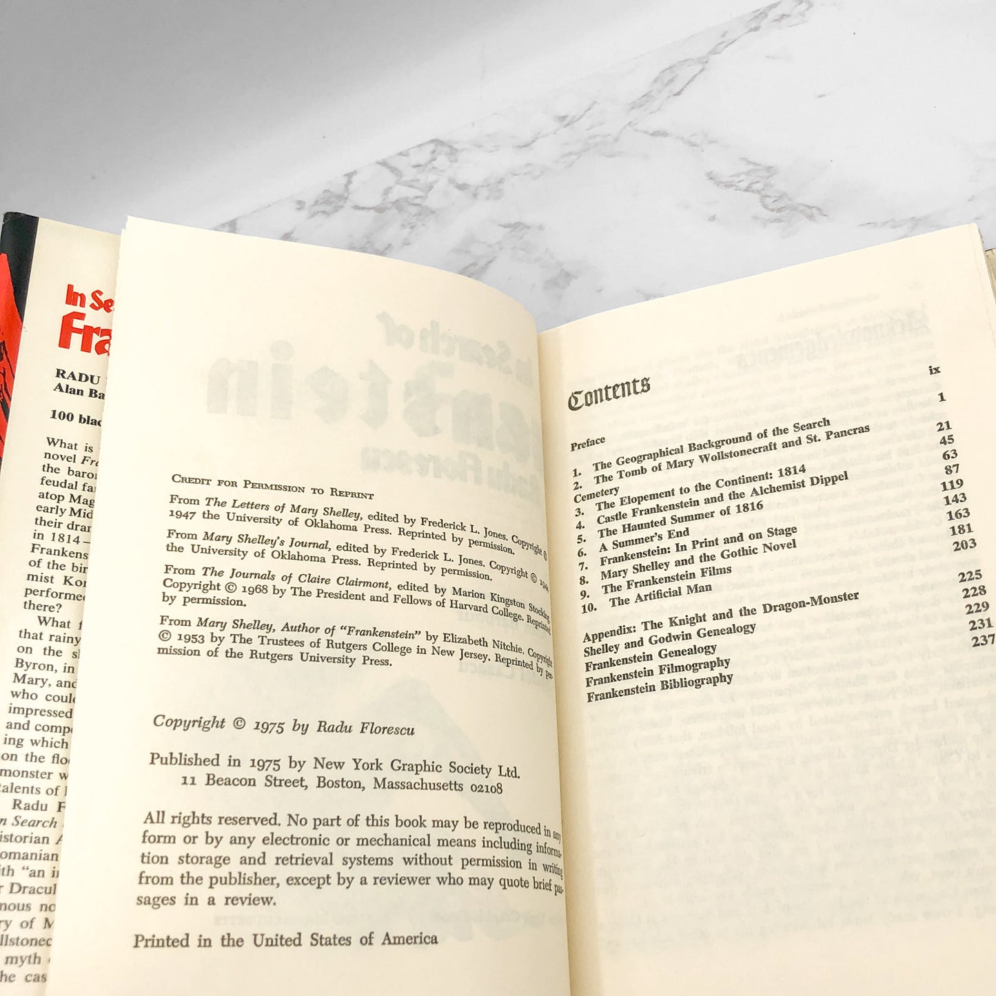 In Search of Frankenstein by Radu R. Florescu [1975 HARDCOVER] • New York Graphic Society