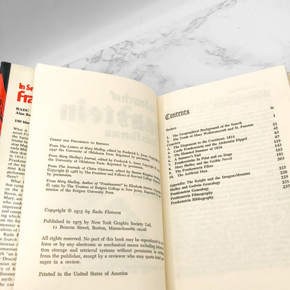 In Search of Frankenstein by Radu R. Florescu [1975 HARDCOVER] • New York Graphic Society
