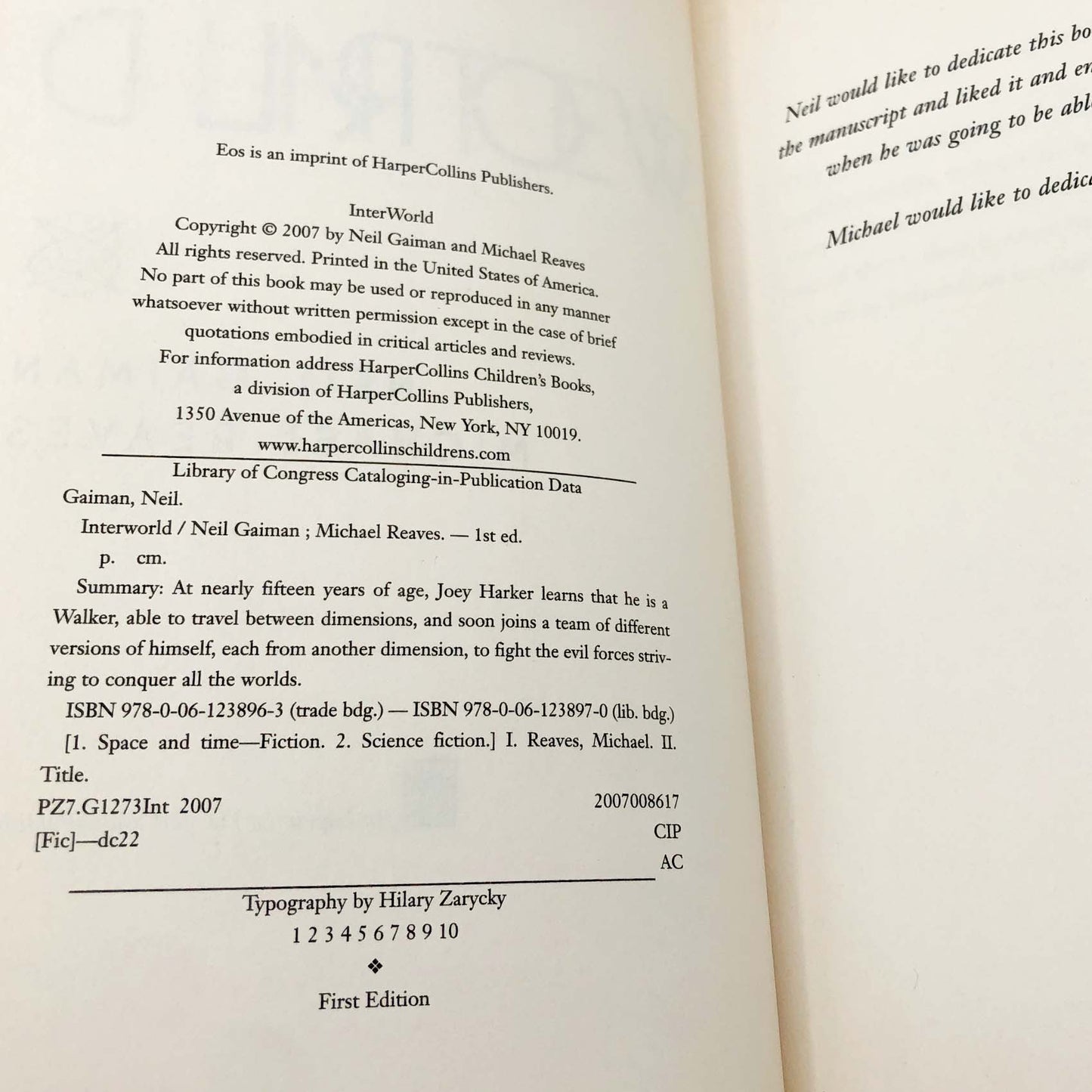 InterWorld by Neil Gaiman & Michael Reaves [FIRST EDITION • FIRST PRINTING] 2007 • Harper Collins