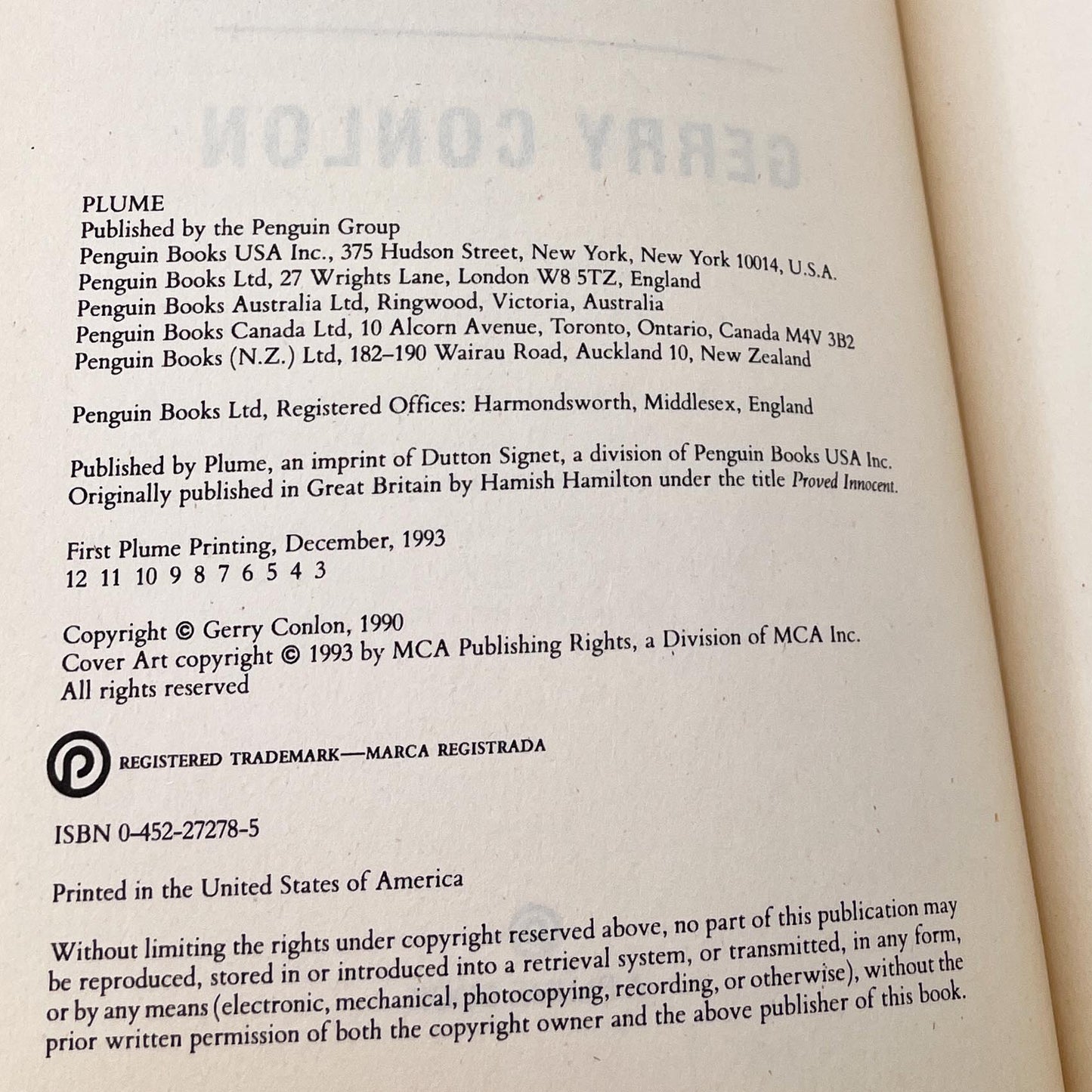 In the Name of the Father: The Story of the Guildford Four by Gerry Conlon [TRADE PAPERBACK] 1993 • Movie Tie-In • Plume