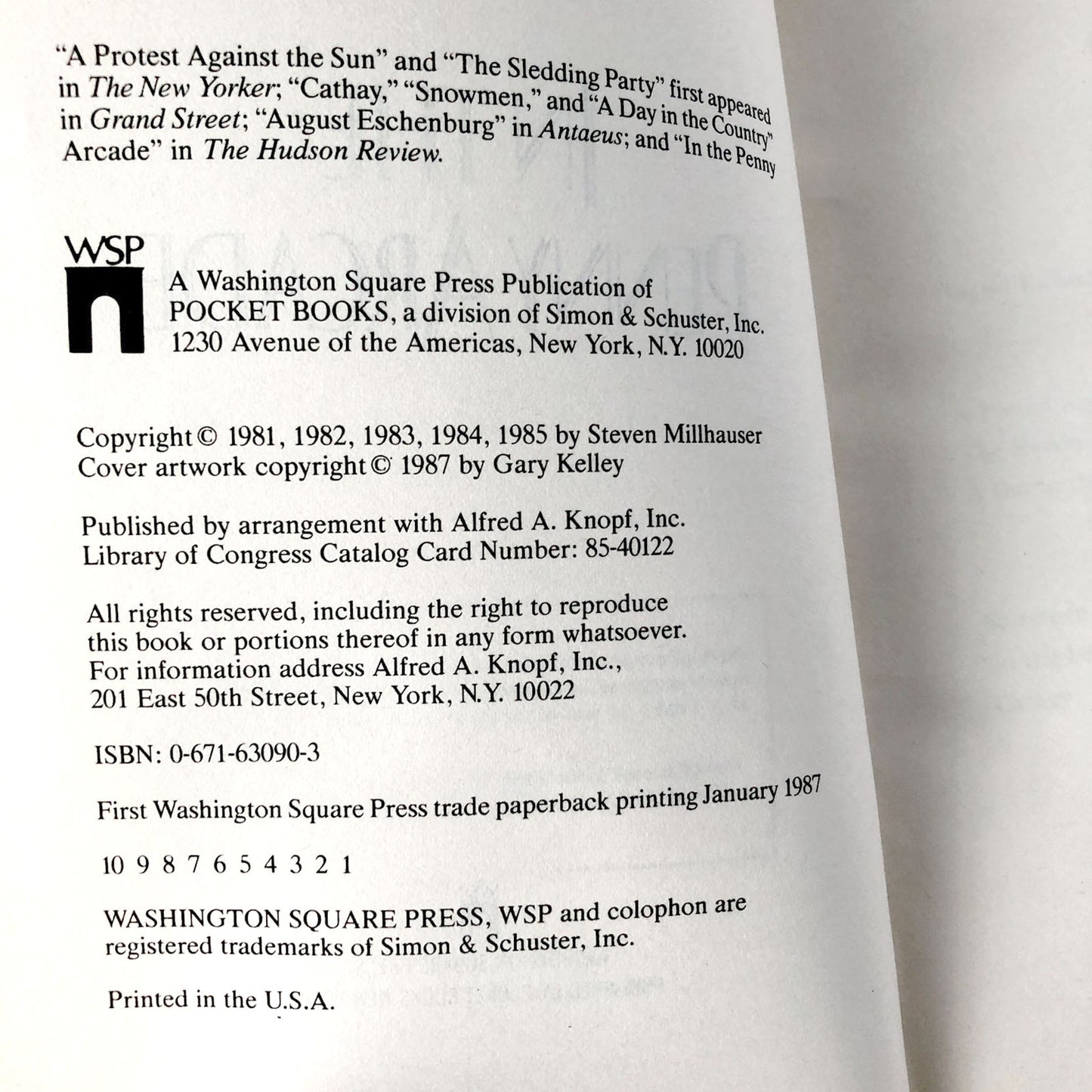 In the Penny Arcade by Steven Millhauser [FIRST PAPERBACK PRINTING] 1987 • Washington Sq.