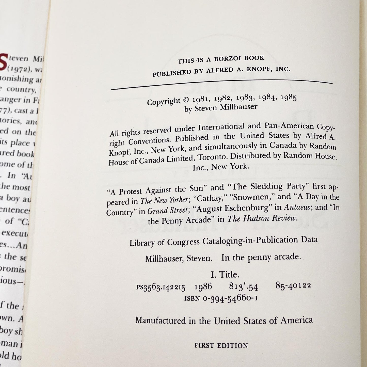 In the Penny Arcade by Steven Millhauser [FIRST EDITION • FIRST PRINTING] 1985 • Knopf