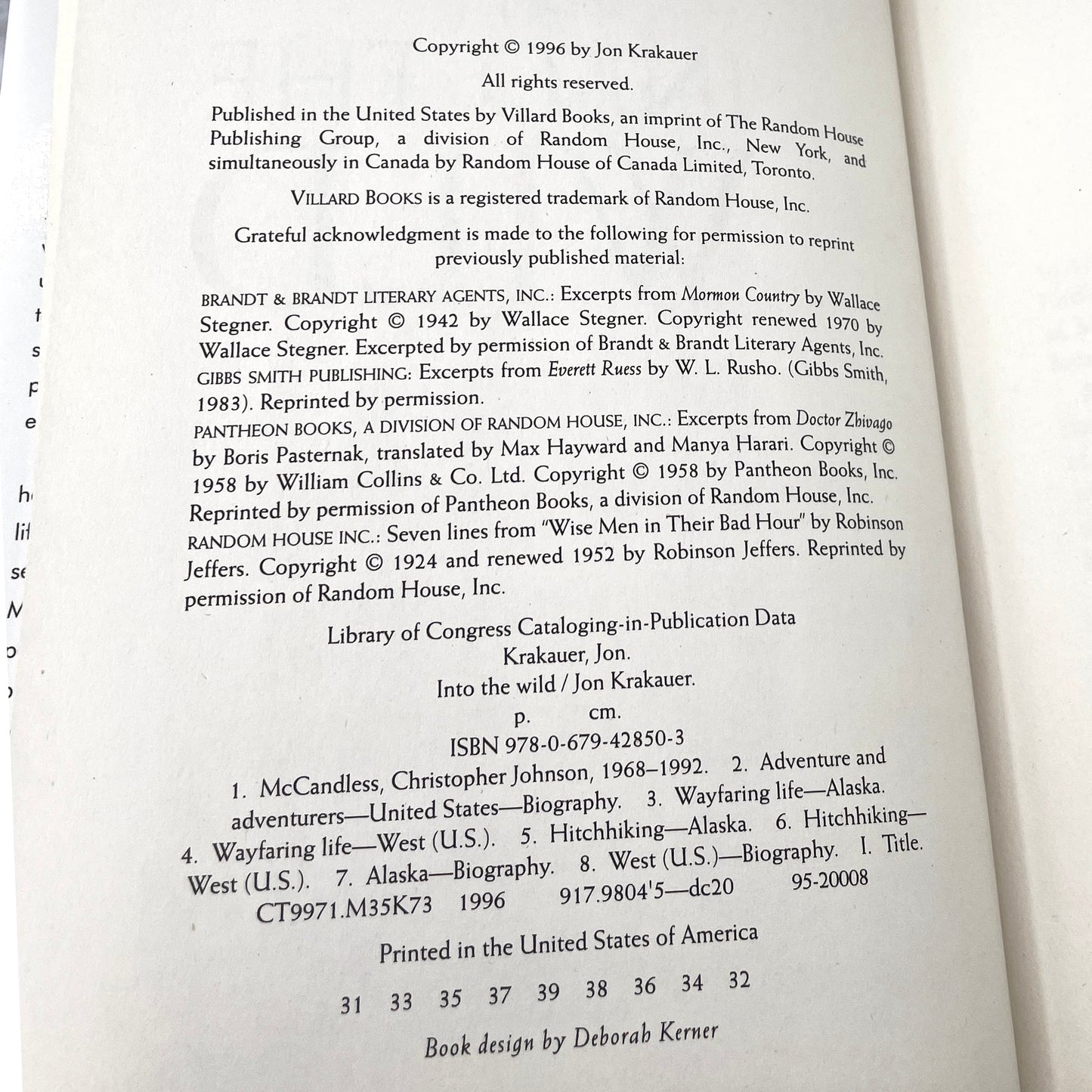 Into the Wild by Jon Krakauer [HARDCOVER RE-PRINT] 2008 • Villard