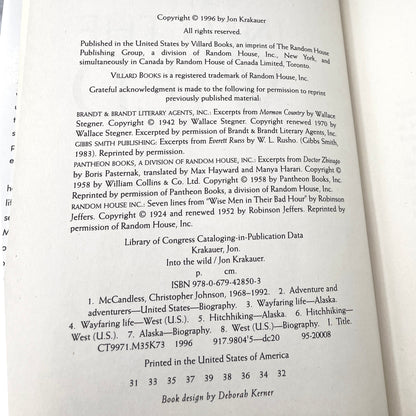 Into the Wild by Jon Krakauer [HARDCOVER RE-PRINT] 2008 • Villard