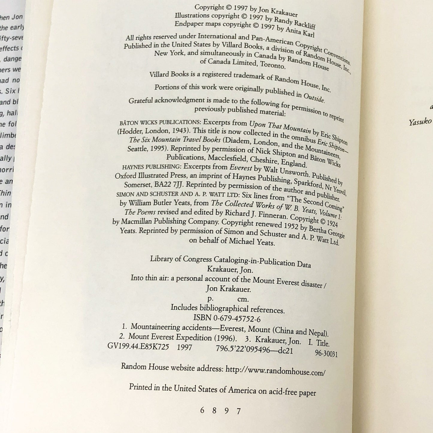 Into Thin Air: A Personal Account of the Mt. Everest Disaster by Jon Krakauer [FIRST EDITION] 1997