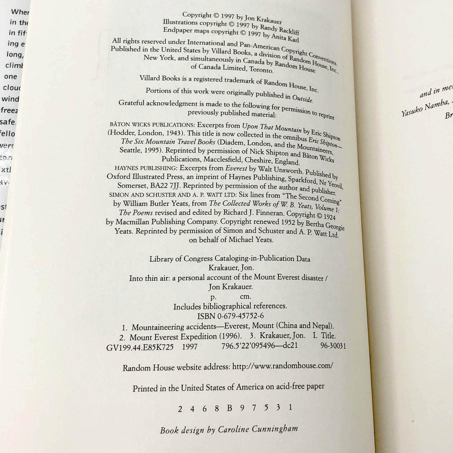 Into Thin Air: A Personal Account of the Mt. Everest Disaster by Jon Krakauer [FIRST EDITION • FIRST PRINTING] 1997