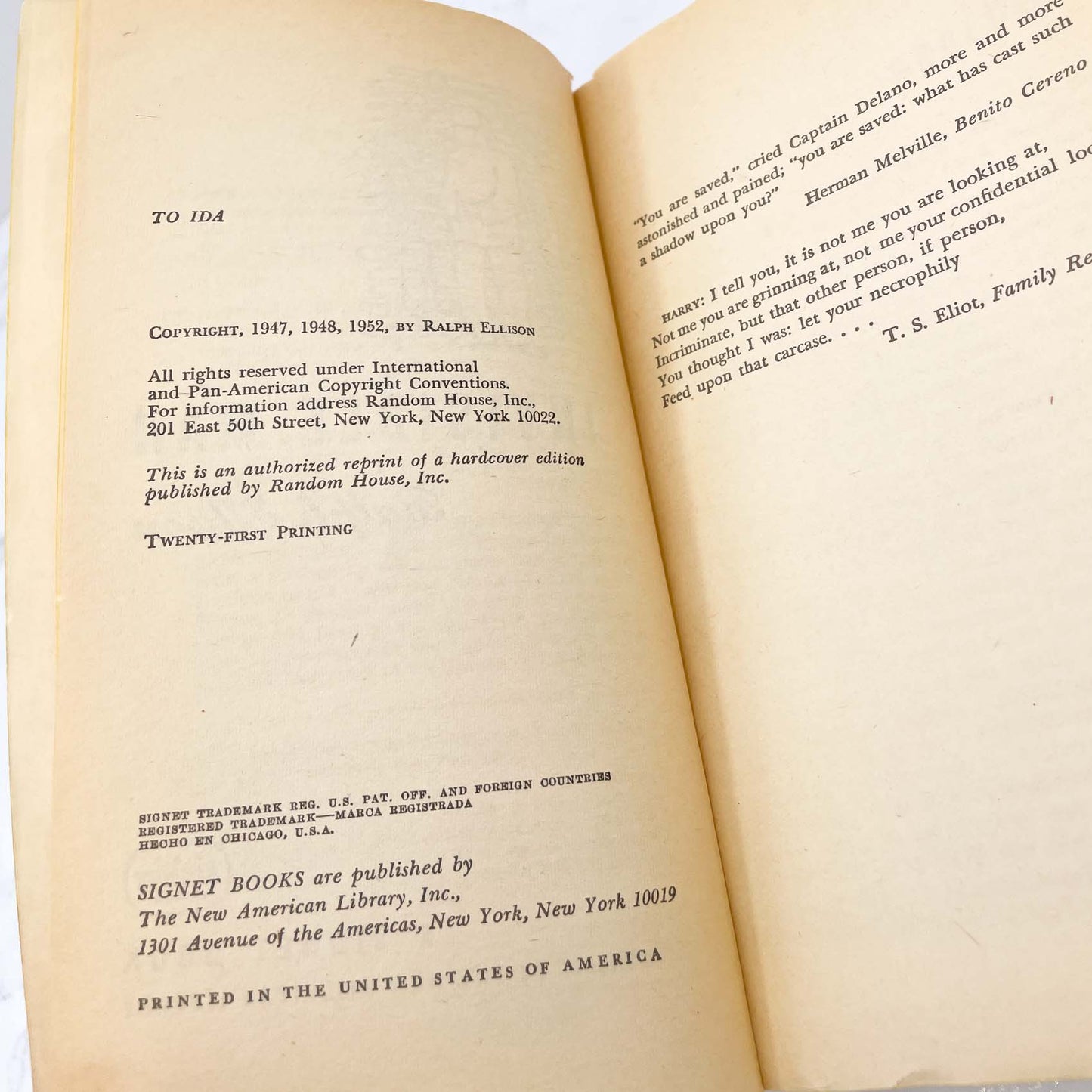 Invisible Man by Ralph Ellison [1952 PAPERBACK] Signet • 21st Printing