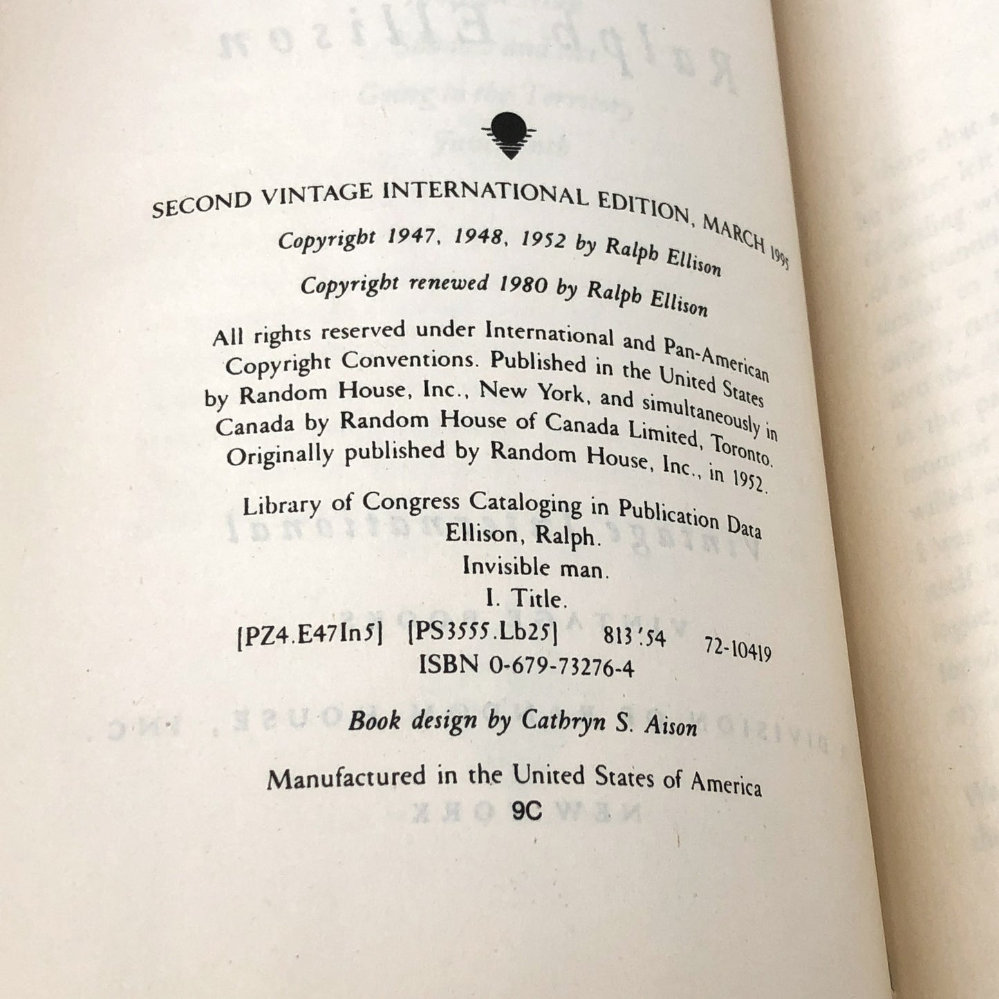 Invisible Man by Ralph Ellison [TRADE PAPERBACK] 1995 • Vintage International