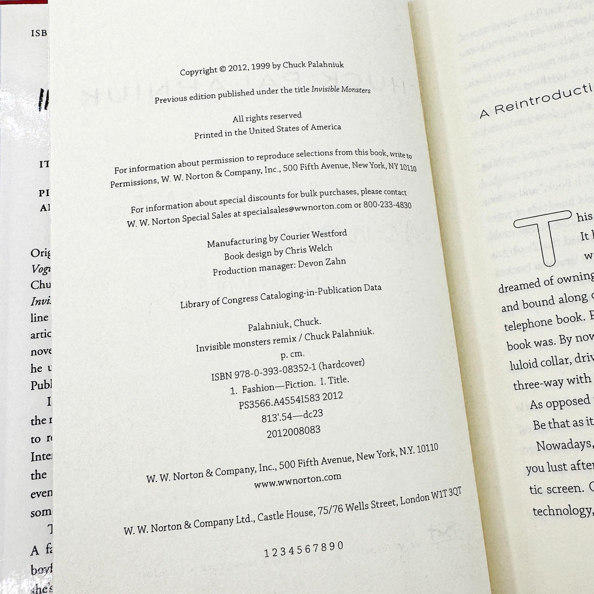 Invisible Monsters Remix by Chuck Palahniuk [FIRST EDITION • FIRST PRINTING] 2012 • W.W. Norton & Co.