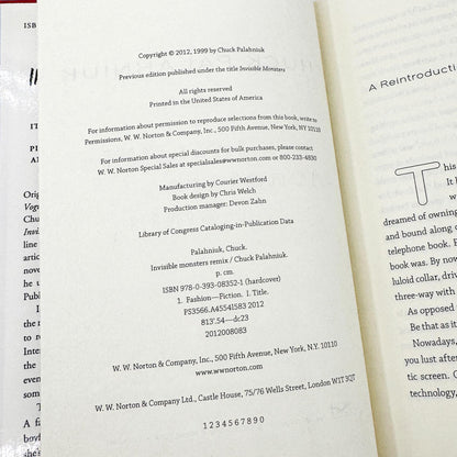 Invisible Monsters Remix by Chuck Palahniuk [FIRST EDITION • FIRST PRINTING] 2012 • W.W. Norton & Co.