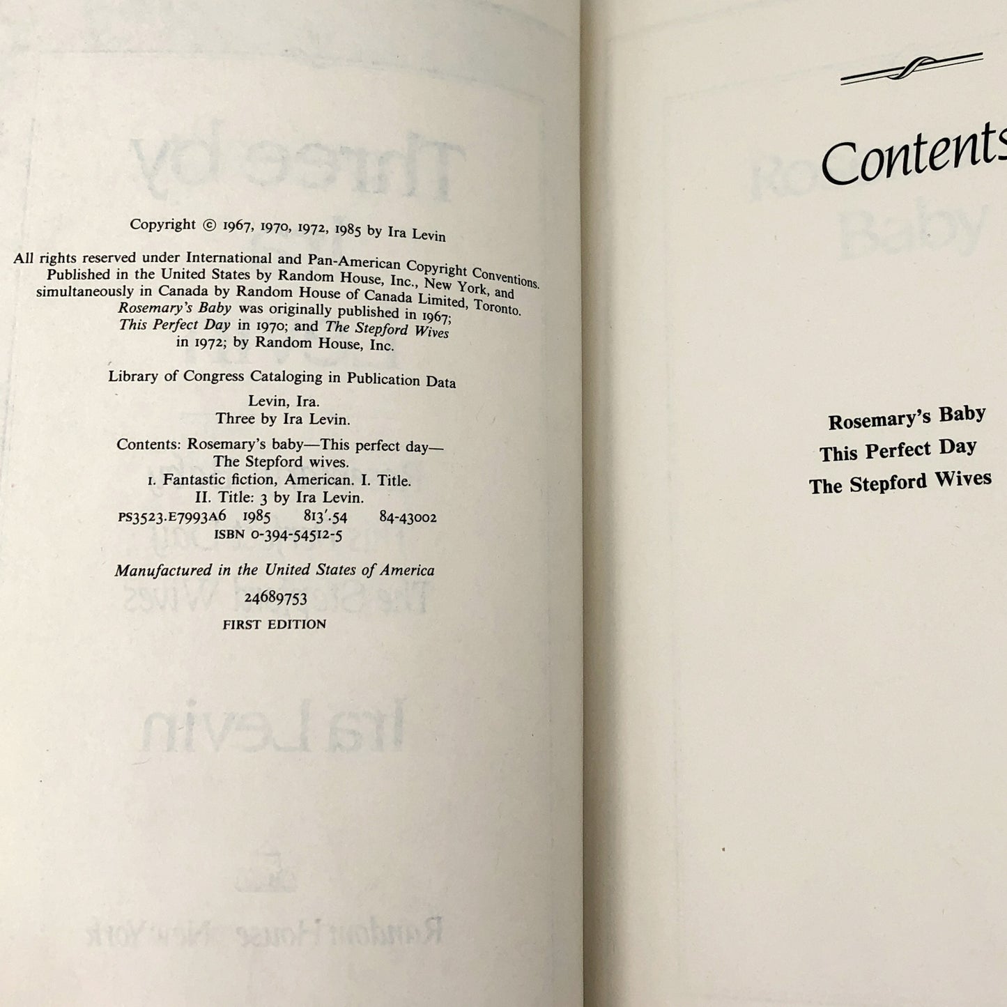 Three by Ira Levin: Rosemary's Baby, This Perfect Day & The Stepford Wives [HARDCOVER OMNIBUS] 1985