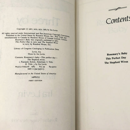 Three by Ira Levin: Rosemary's Baby, This Perfect Day & The Stepford Wives [HARDCOVER OMNIBUS] 1985