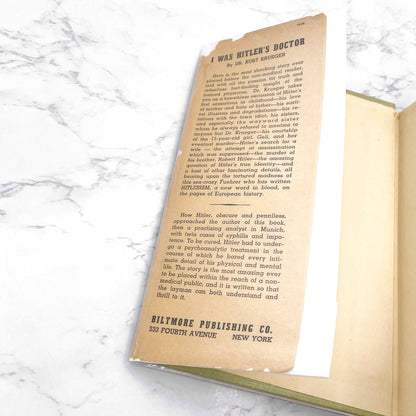 I Was Hitler's Doctor: His Intimate Life by Dr. Kurt Krueger [U.S. FIRST EDITION] 1943 • Biltmore