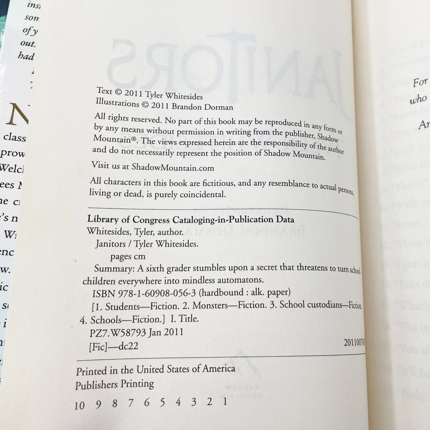 Janitors by Tyler Whitesides SIGNED! [FIRST EDITION • FIRST PRINTING] 2011 • Shadow Mountain