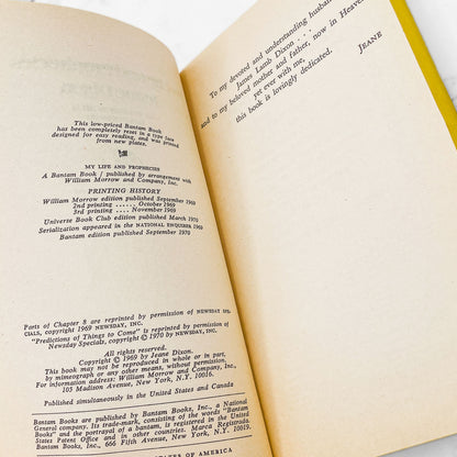 My Life and Prophecies by Jeane Dixon [FIRST PAPERBACK PRINTING] 1970 • Bantam