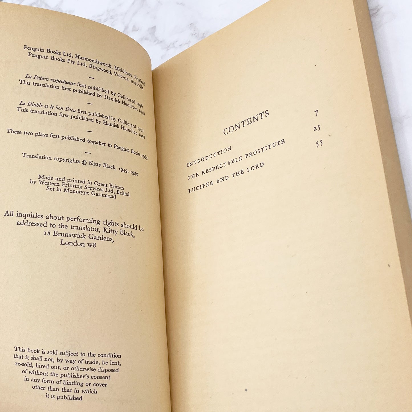 Two Plays: The Respectable Prostitute & Lucifer and the Lord by Jean-Paul Sartre [FIRST U.K. PAPERBACK PRINTING] 1963 • Penguin Books
