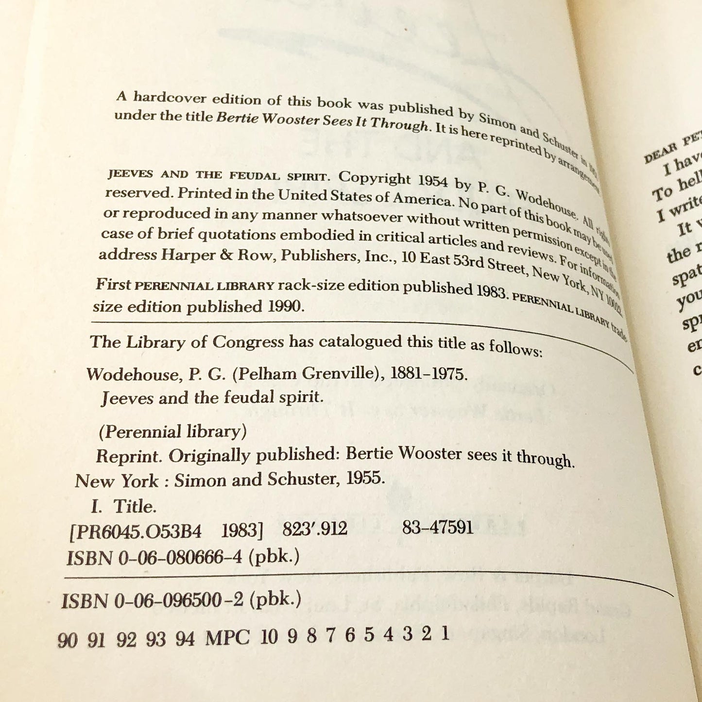 Jeeves and the Feudal Spirit by P.G. Wodehouse [TRADE PAPERBACK] 1990 • Perennial Library