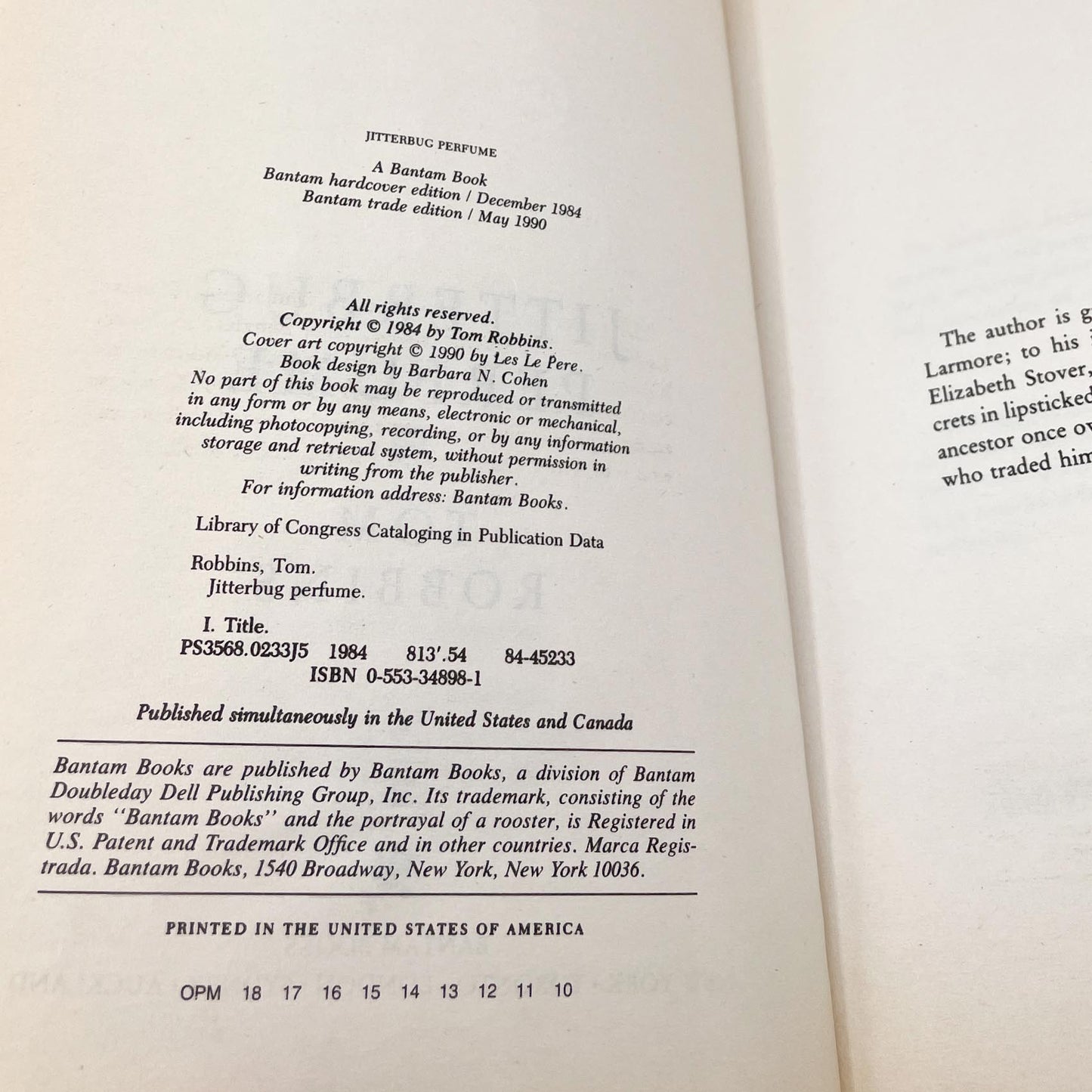 Jitterbug Perfume by Tom Robbins [TRADE PAPERBACK] 1990 • Bantam Books