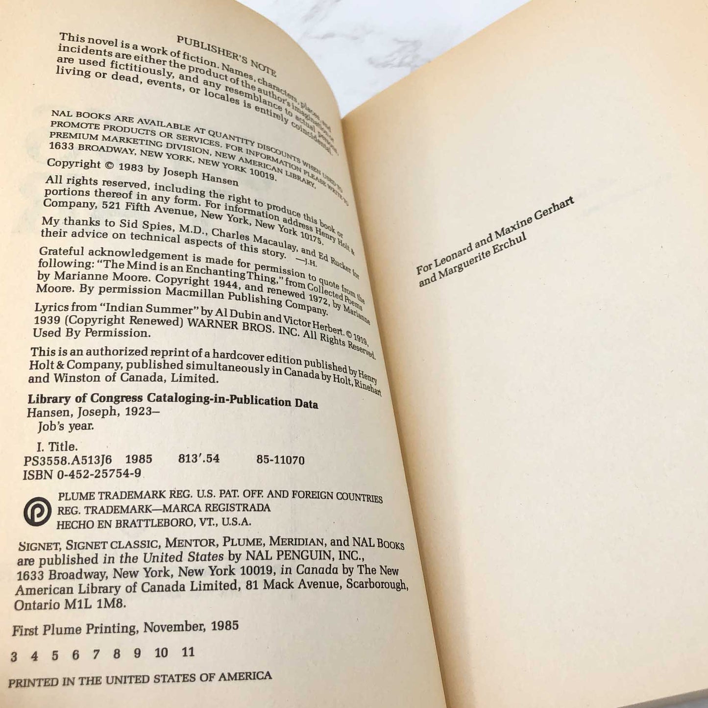 Job's Year by Joseph Hansen [FIRST PAPERBACK EDITION] 1985 • Plume