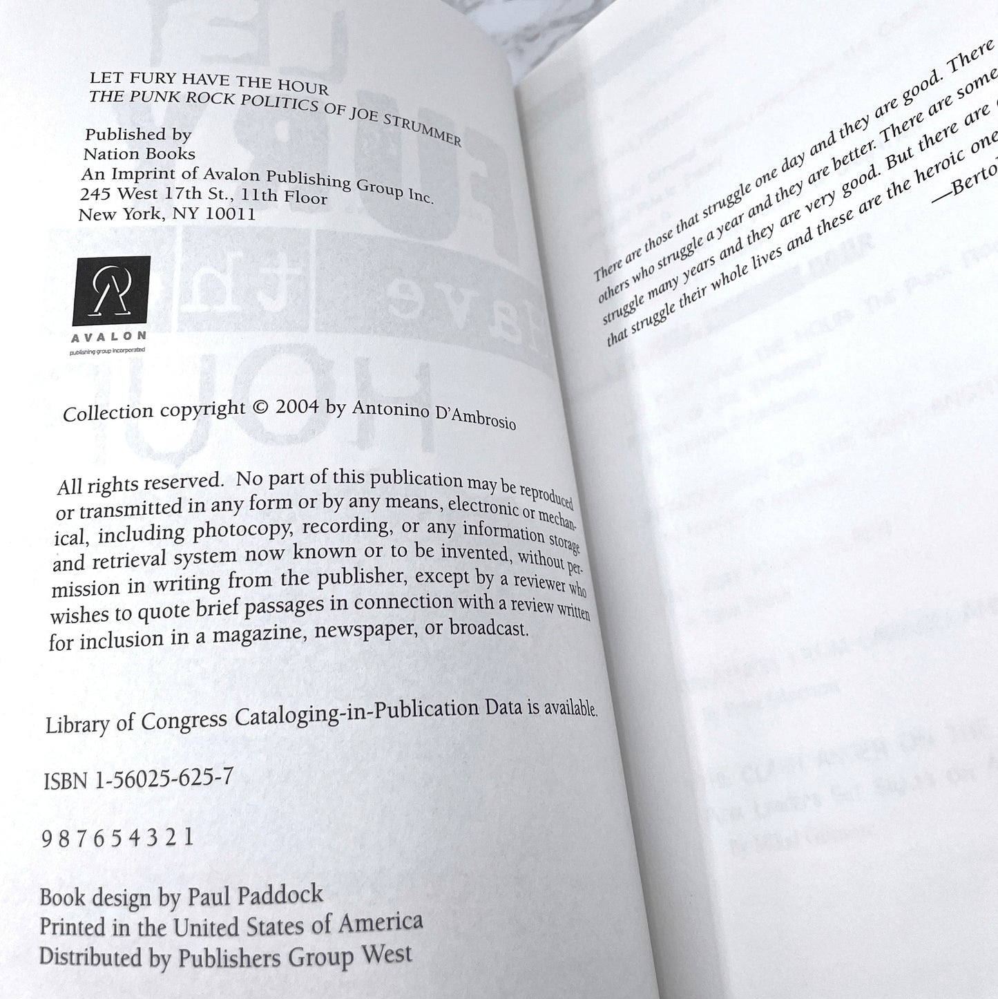 Let Fury Have the Hour: The Punk Rock Politics of Joe Strummer edited by Antonino D'Ambrosio [FIRST EDITION] 2004