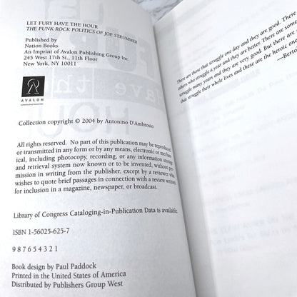 Let Fury Have the Hour: The Punk Rock Politics of Joe Strummer edited by Antonino D'Ambrosio [FIRST EDITION] 2004