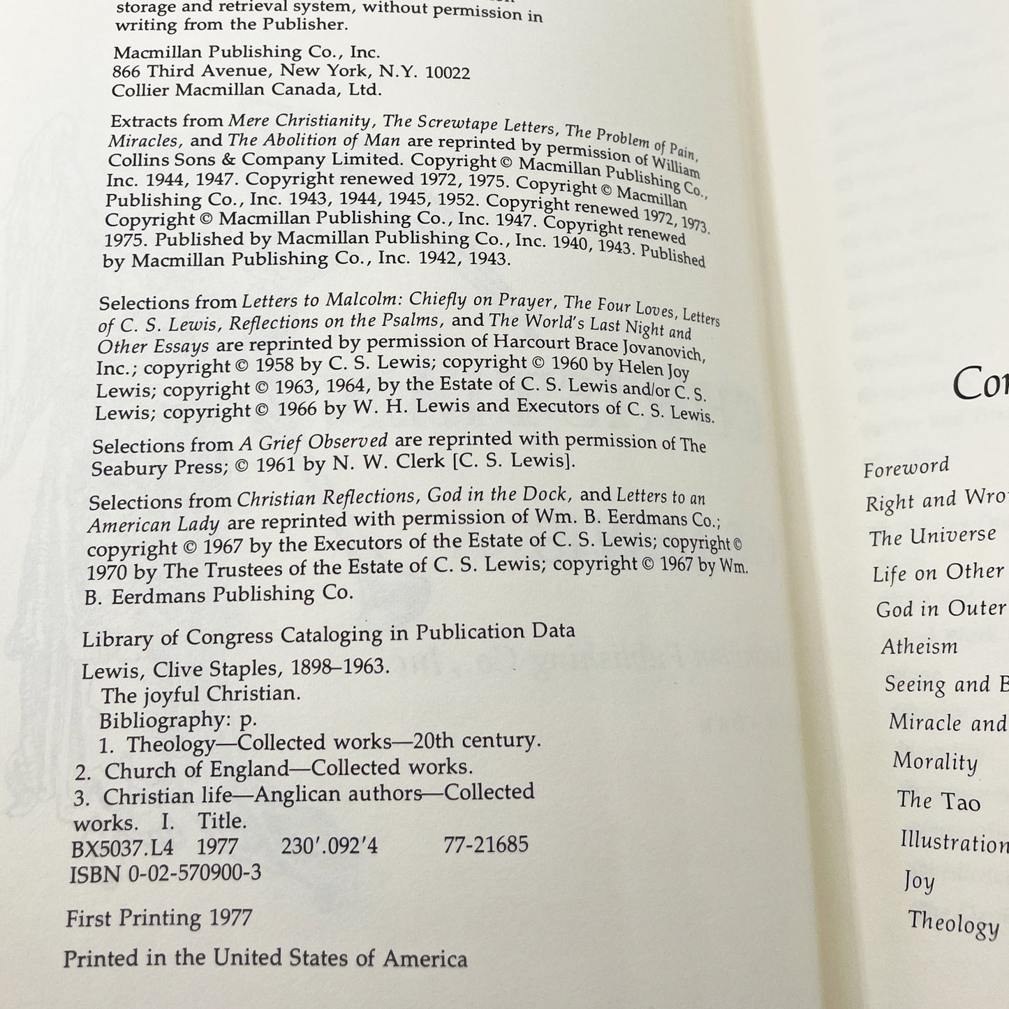 The Joyful Christian: 127 Readings from C. S. Lewis [FIRST EDITION • FIRST PRINTING] 1977 • Macmillan