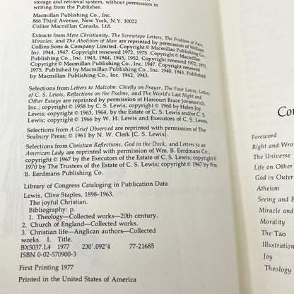 The Joyful Christian: 127 Readings from C. S. Lewis [FIRST EDITION • FIRST PRINTING] 1977 • Macmillan