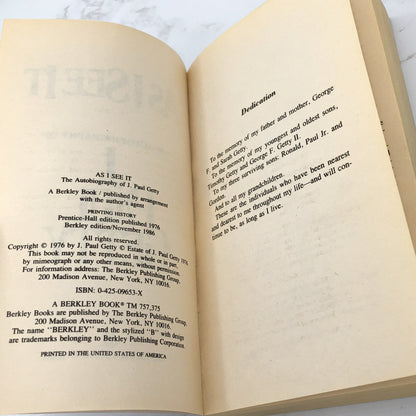 As I See It: The Autobiography of J. Paul Getty [FIRST PAPERBACK PRINTING] 1986 • Berkley