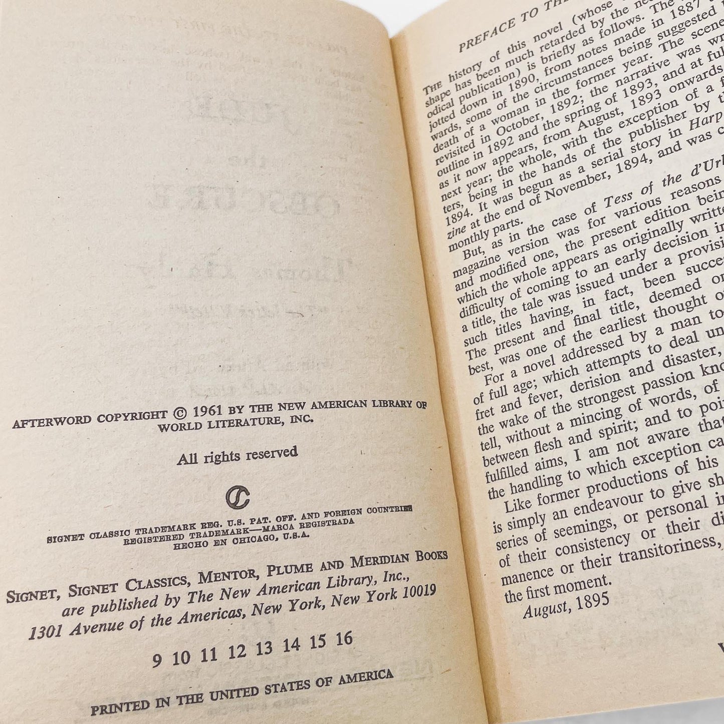Jude the Obscure by Thomas Hardy [1961 PAPERBACK] Signet Classics