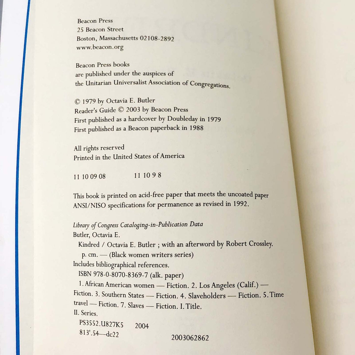 Kindred by Octavia E. Butler [25th ANNIVERSARY PAPERBACK] 2004 • Beacon Press