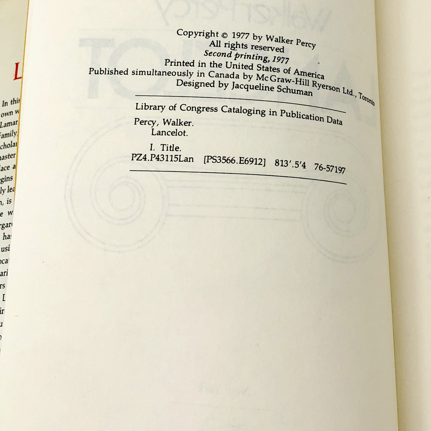 Lancelot by Walker Percy [FIRST EDITION] 1977 • Farrar Straus Giroux