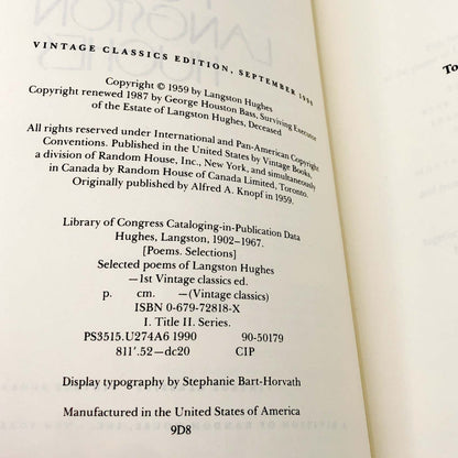 Selected Poems by Langston Hughes [TRADE PAPERBACK] 1990 • Vintage Classics