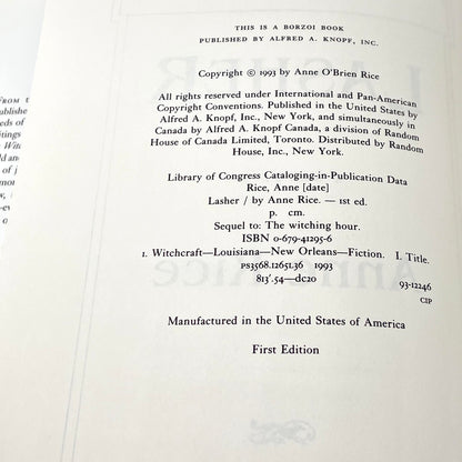 Lasher by Anne Rice [FIRST EDITION • FIRST PRINTING] 1993 • Knopf • Mayfair Witches #2