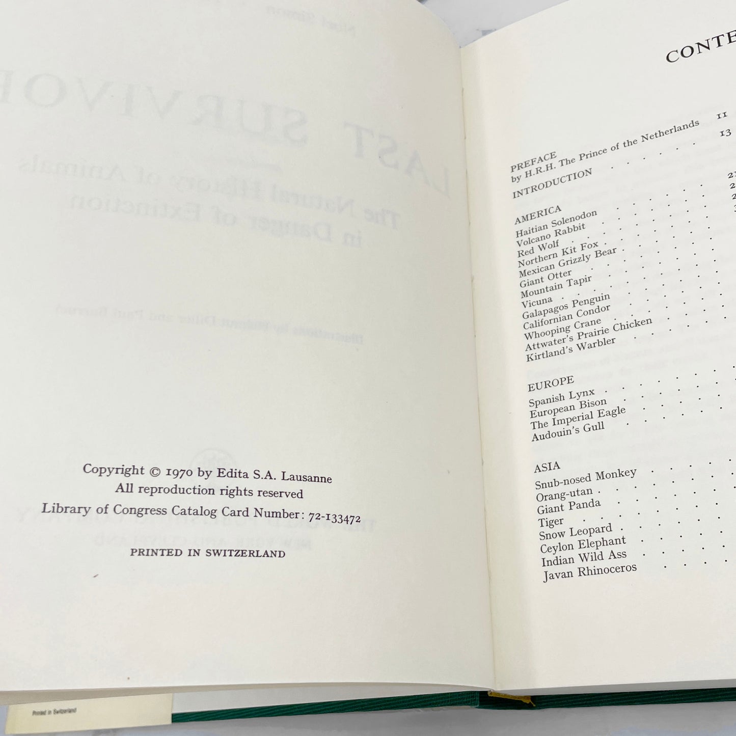 Last Survivors: The Natural History of 48 Animals in Danger of Extinction by Noel Simon [FIRST EDITION] 1970 • World Publishing