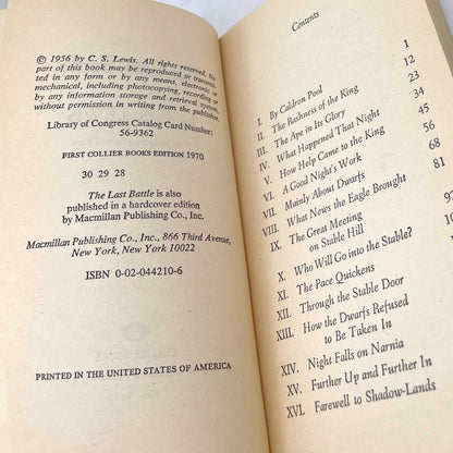 The Last Battle by C.S. Lewis [1970 PAPERBACK] • Collier • Chronicles of Narnia #7