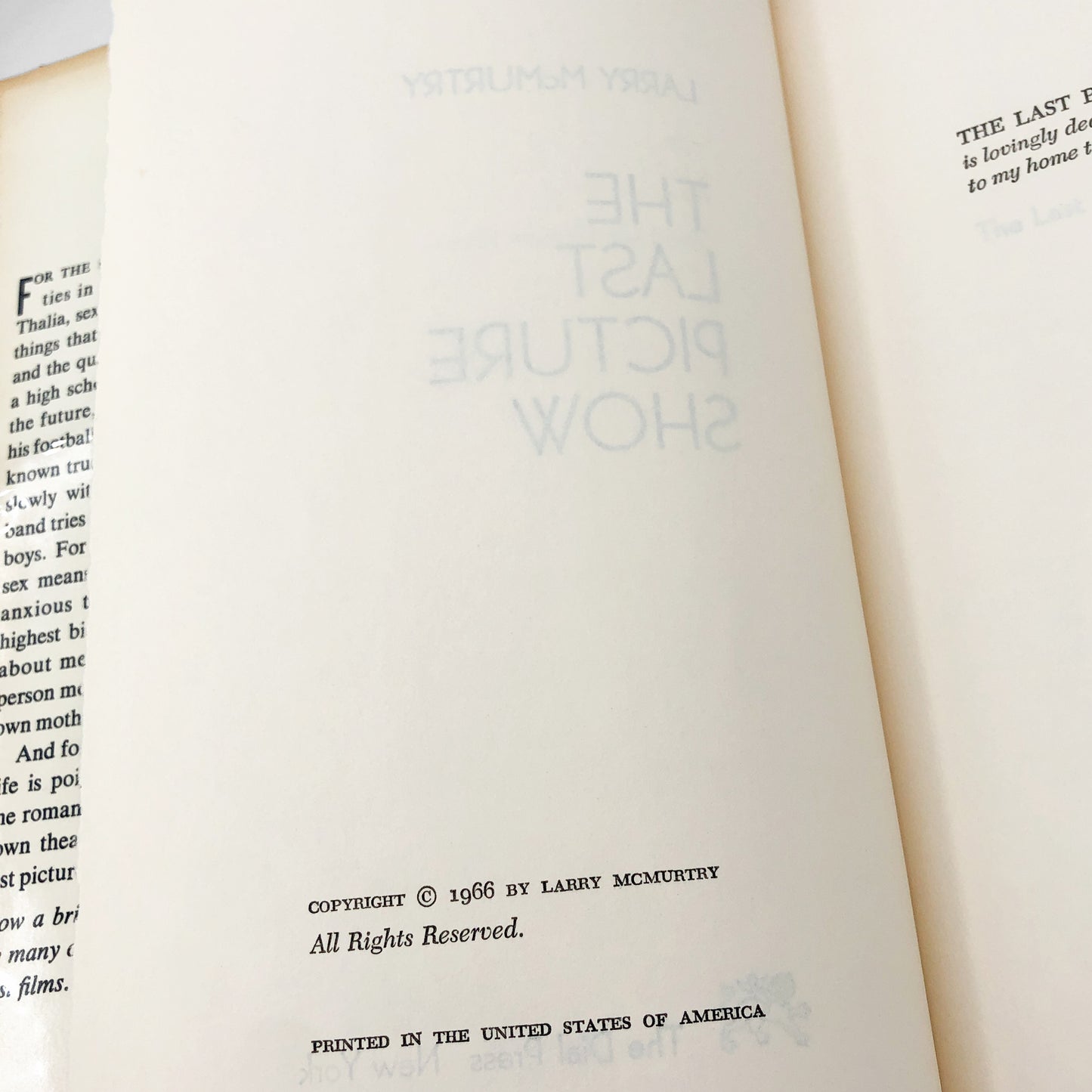 The Last Picture Show by Larry McMurtry [1966 HARDCOVER] BCE • The Dial Press