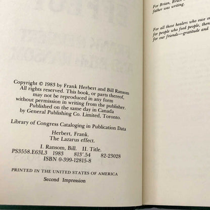 The Lazarus Effect by Frank Herbert & Bill Ransom [FIRST EDITION] 1983 • G.P. Putnam's Sons