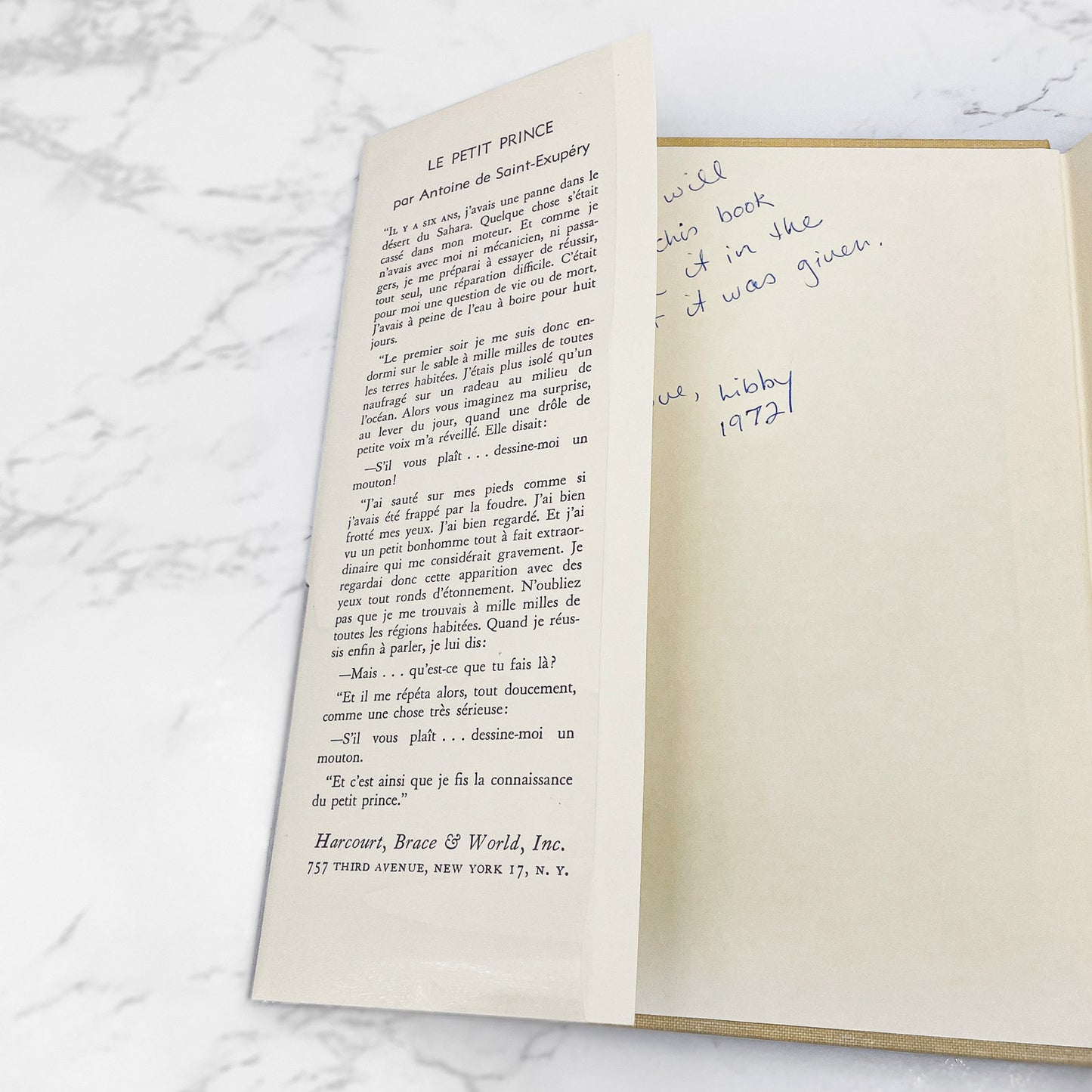 Le Petit Prince (The Little Prince) by Antoine de Saint-Exupéry [FRENCH EDITION HARDCOVER] 11th Print • 1971 • Harcourt Brace & World